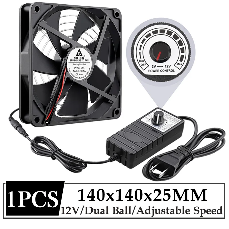 Gdstime 140mm 14025 Kühler 140x140x25mm 12V 110V 220V AC Powered Fan mit Controller für TV Router Empfänger Xbox DVR Kühlung Image