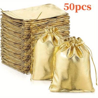 TEMU 50pcs Golden Organza Drawstring Gift Bags - Canvas Material, Ideal For Jewelry, Candy, Wedding, Anniversary, Valentine's Day, Christmas, And Promotional Gifts