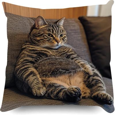 TEMU 1pc Contemporary Cat Design Throw Pillow Cover, 18x18 Inch, Soft Velvet, Single-sided, Zipper Closure, Machine Washable, Polyester, Decorative For Room Types - Home Decor