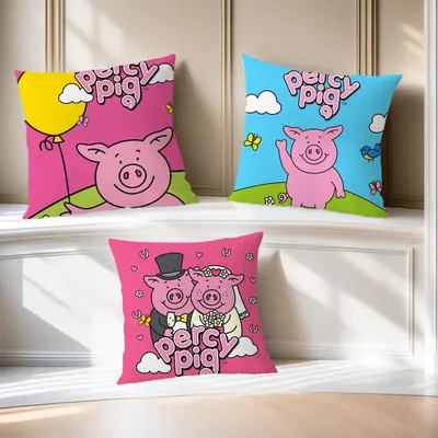Cartoon Candy P-Percy Pig Bequemer weicher Kissenbezug für Sofa, Wohnzimmer, Heimbüro, Dekoration, Image