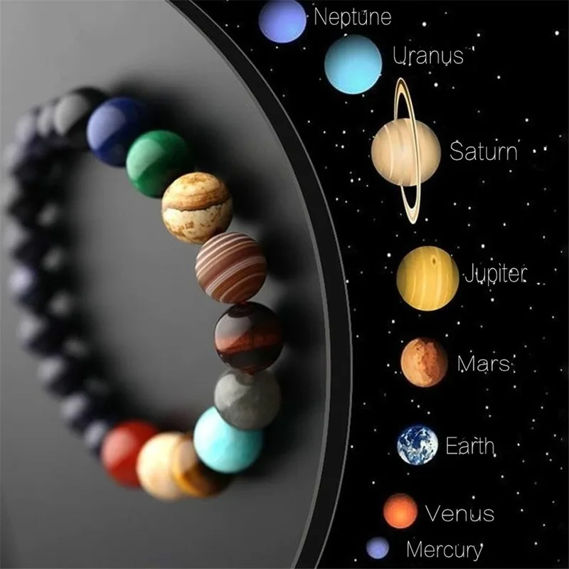 Paar Acht Planeten Naturstein Armband Armreifen Universum Yoga Chakra Galaxy Sonnensystem Armbänder für Männer Frauen Schmuck Image