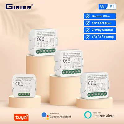 GIRIER Tuya Smart Switch Modul WiFi Light Breaker 100-240V unterstützt 2-Wege-Steuerung für die Hausautomation, unterstützt Alexa Hey Gooigle