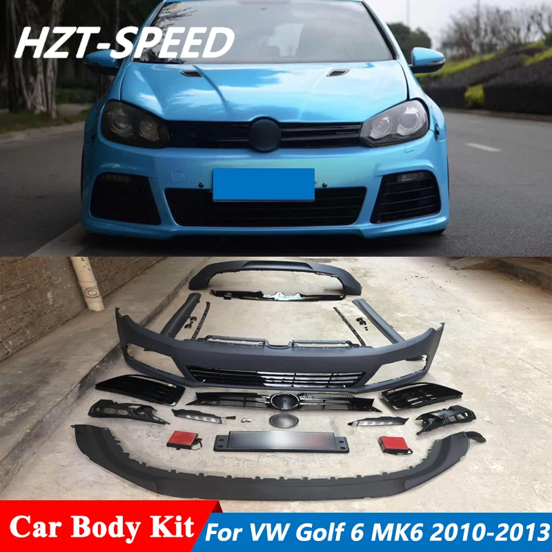 Non verniciato Materiale PP Kit carrozzeria auto Paraurti anteriore posteriore Minigonne laterali Griglia con luce a led per VW Golf 6 MK6 Facelift R20 Style