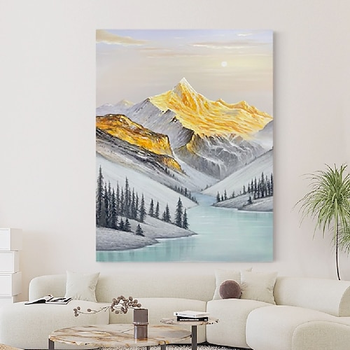 Ölgemälde Gold Berg Ölgemälde handgemalt Schnee Berg Landschaft Malerei Winter Dekor Textur Landschaft Malerei Wandkunst personalisiertes Geschenk auf schneebedeckten Berg weißen Schnee Kunst Image