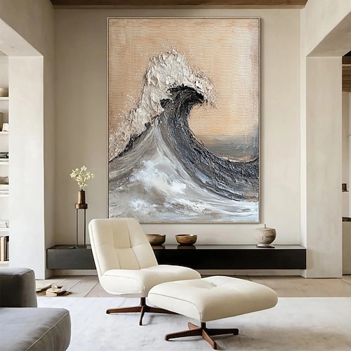 3D weiße Ozean Welle Kunst handgemachte Strand abstrakte Malerei weiße Wand Kunst braun 3D Struktur Malerei braun Strand Wand Kunst moderne Pastell Zimmer Dekor Malerei Image