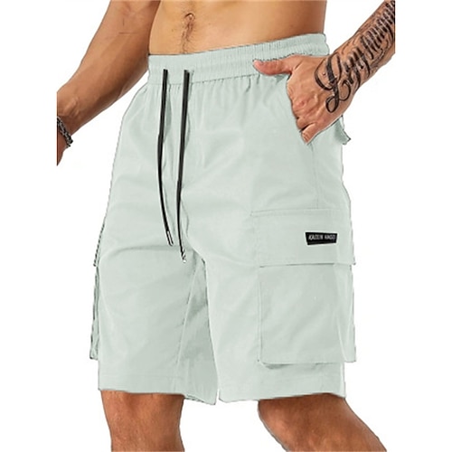Herren Cargo Shorts Kurze Hosen Shorts Kurze Hosen Sommer-Shorts Kordelzug Elastische Taille Multi Pocket Glatt Komfort tragbar Knielänge Outdoor Sport Täglich Modisch Brautkleider schlicht Schwarz Image