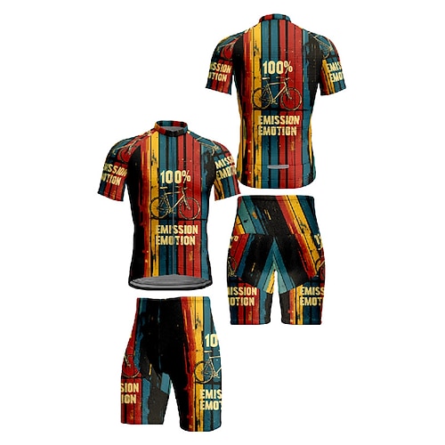 Herren Radtrikot mit Shorts Kurzarm Mountainbike MTB Straßenradsport Sommer Frühling Herbst Schwarz Rosa Rote Streifen Buchstaben Zahlen Fahhrad Frontreißverschluss Schweißableitend Bequem Image