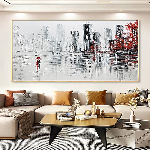 Mintura handgefertigte Ölgemälde mit abstrakter Textur, Stadtlandschaft auf Leinwand, Wandkunst, Dekoration, modernes Bild für die Inneneinrichtung, gerolltes, rahmenloses, ungedehntes Gemälde Image