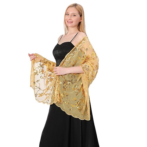 Damenschals und -tücher mit Pailletten und Blumenmuster für Abendkleider, glitzernde Hochzeitsschals aus transparentem Netzstoff für Abendpartys Image