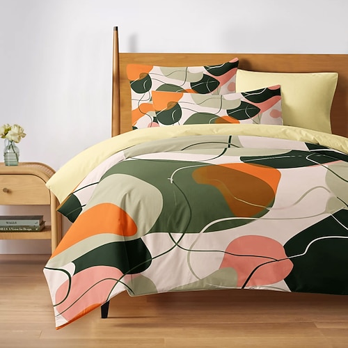 100 % Baumwolle, Bettbezug-Set, buntes Geometriemuster, Bettdecken-Set, weiches 3-teiliges Luxus-Bettwäsche-Set, Heimdekoration, Geschenk, King-Size-Bett, volle Größe, dreiteiliges Set Image