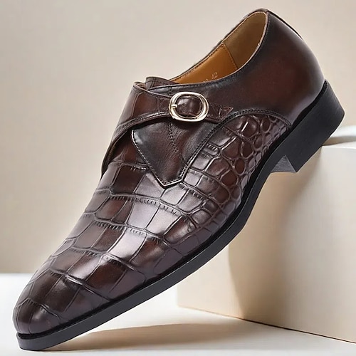 Monkstrap-Schuhe aus hochwertigem braunem Krokodilleder mit Schnallendetail für Herren, formelle Abendschuhe für Hochzeiten, Business und besondere Anlässe Image