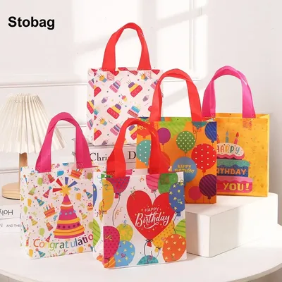 StoBag 8/20pcs Happy Birthday Non-woven Tote Bags Gift Candy Packaging Fabric Waterproof Storage