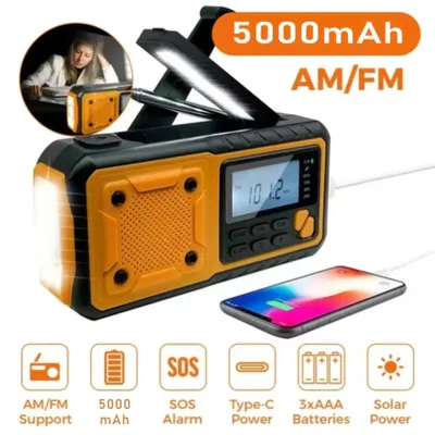 5000mAh Portable Emergency Solar Power Radio Hand Crank Charging AM/FM SW multi BAND Radio Led