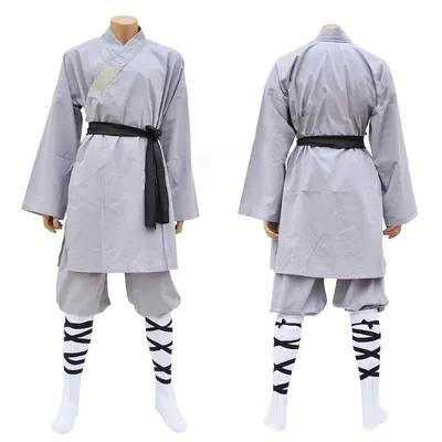 Grey/Orange Cotton Shaolin Uniform Wushu kung fu clothing uniform Buddhist Robe Martial arts