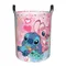 Custom Cute Stitch And Angel In Love Anime Laundry Basket Collapsible Clothing Hamper Toys Organizer