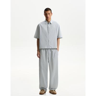 Bershka Textured Baggy Jogger Trousers Men S Blue