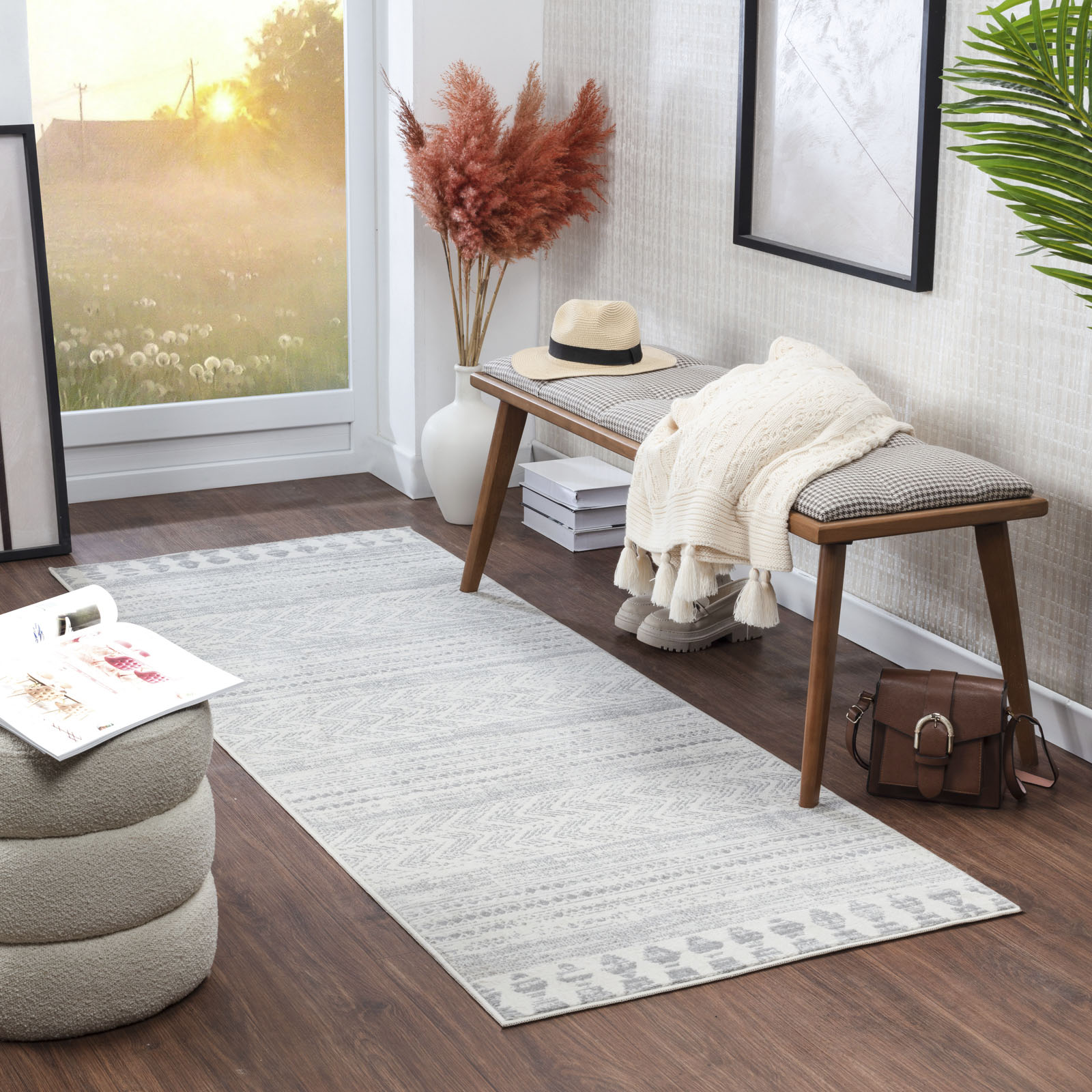 Teppich LIVABLISS "MYKONOS", weiß, B:80cm H:8mm L:220cm, Kunstfaser, Teppiche, Skandi Design, Modern Boho Kurzflor Wohnzimmerteppich, Schlafzimmer Image