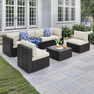 Moasis 7 Piece Patio Conversation Set All Weather Wicker Rattan Furniture Outdoor Sofa with Cushions,Pillows and Table