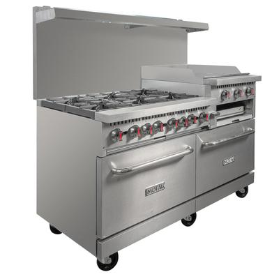 MoTak MR10-RGB24-N-C-S 60" 6 Burner Commercial Gas Range w/ Griddle/Broiler & 2 Standard Ovens, Convertible, Stainless Steel, Gas Type: Convertible