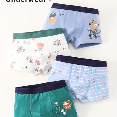 TEMU Boys' Cotton Underwear, Baby's Four-corner Underwear, Children's Pure Cotton Underwear For Small, Middle And Big Boys, Boys' Flat-angle Shorts, 4pcs Set.boys Underwear