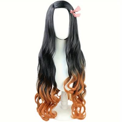 TEMU Anime Cosplay Wig With Ombre Design - Long Curly, Heat-resistant Synthetic Hair For Parties & Costume Accessories