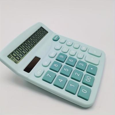 TEMU Lebeigo Solar-powered Calculator, 12-digit Large Display, Pink Green, Sensitive Buttons, Ideal For Home, Office, School Use - No Batteries Required