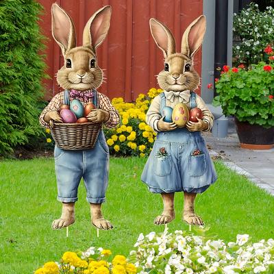 TEMU 2pcs Easter Bunny Yard Signs With Stakes - Plastic, Outdoor Yard Decoration, Featuring Rabbit For Decor, Lawn Ornaments, & Photo Props, Rabbit Accessories