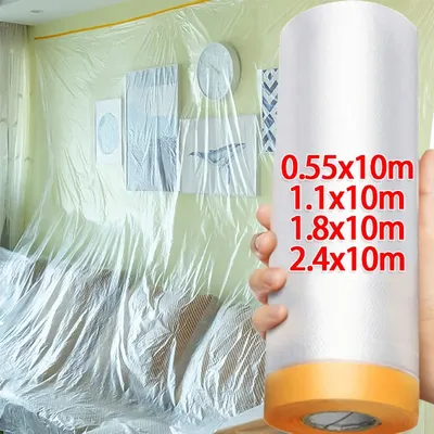 10Meters Disposable Furniture Dust-proof Film Pre-Taped Masking Film For Automotive Paint Coverage Plastic Painting Drop Cloth
