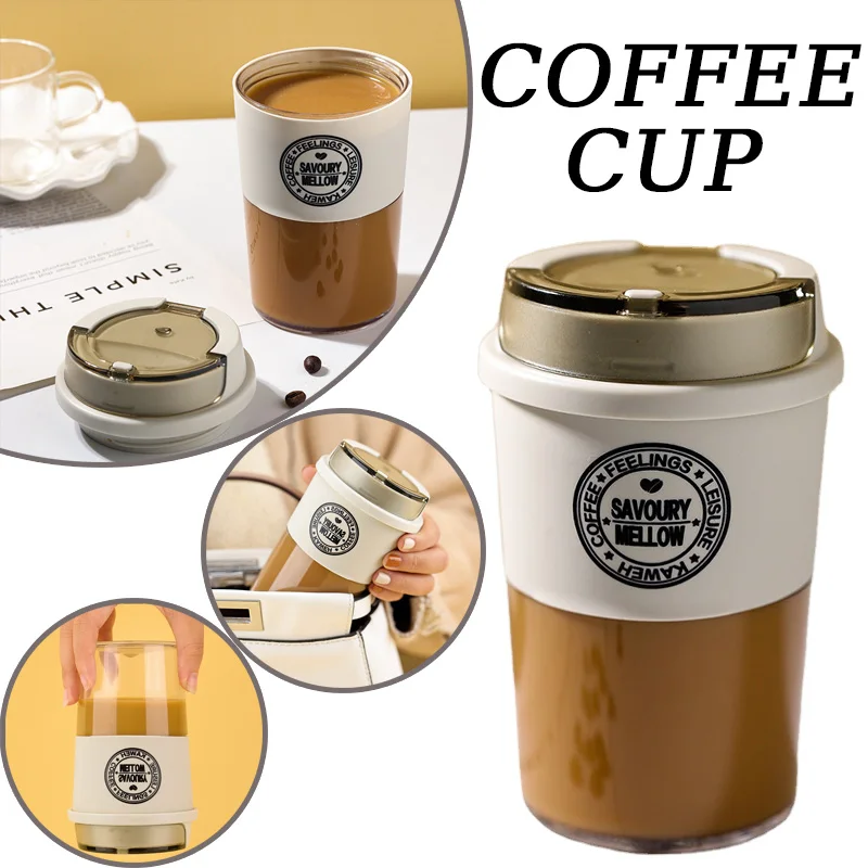 300ML Tragbare Kaffeetasse Tasse 1pc Outdoor Freizeit Versiegelt Auslaufsicher mit Abdeckung Vakuum Tasse Kreative Kunststoff wasser Becher VIE LENTE Image