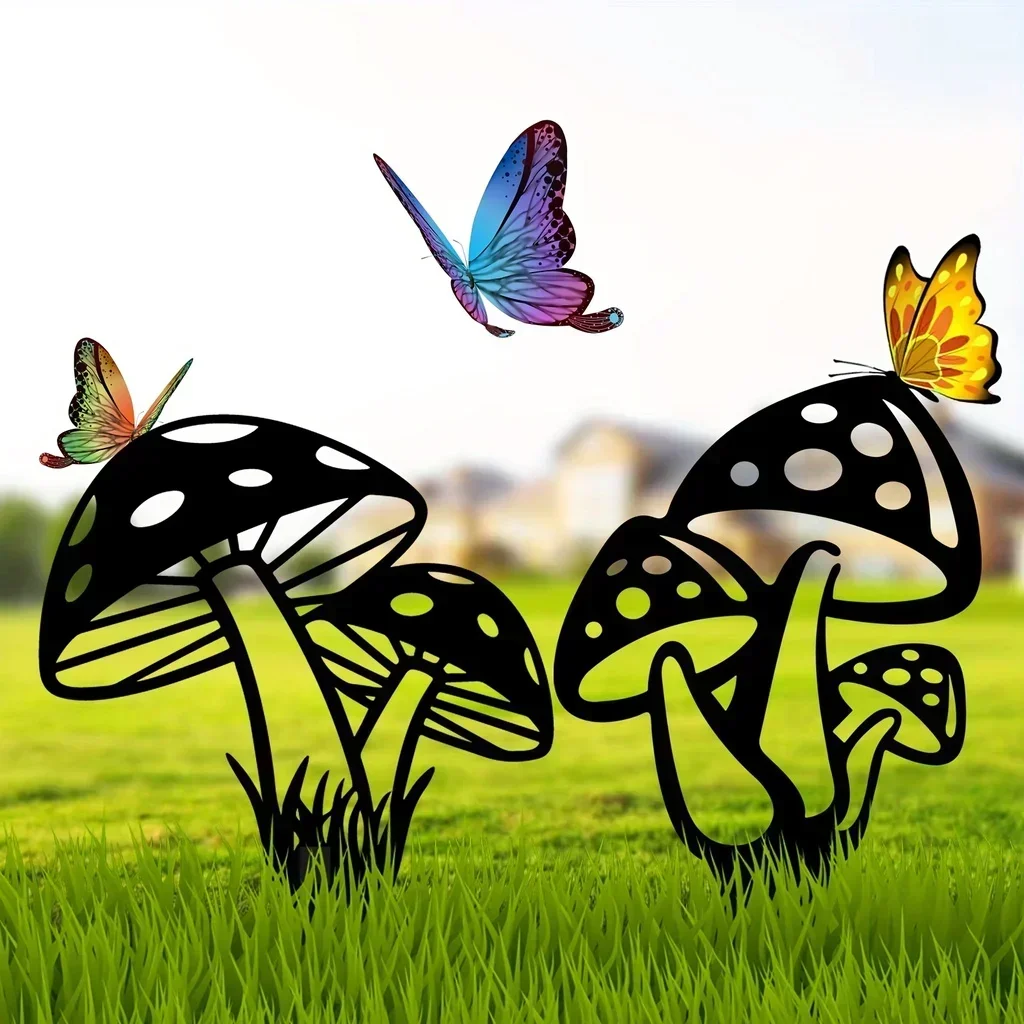 Garten pilz dekorationen für Hof: 12 "große Garten pfähle mit dekorativer ausgehöhlter Silhouette, Metall garten wanda uf kleber