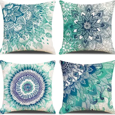 Blau Mandala Leinen Kissen Abdeckung für Auto Wohnzimmer Sofa Schlafzimmer Wohnkultur, 40x40 45x45 Image