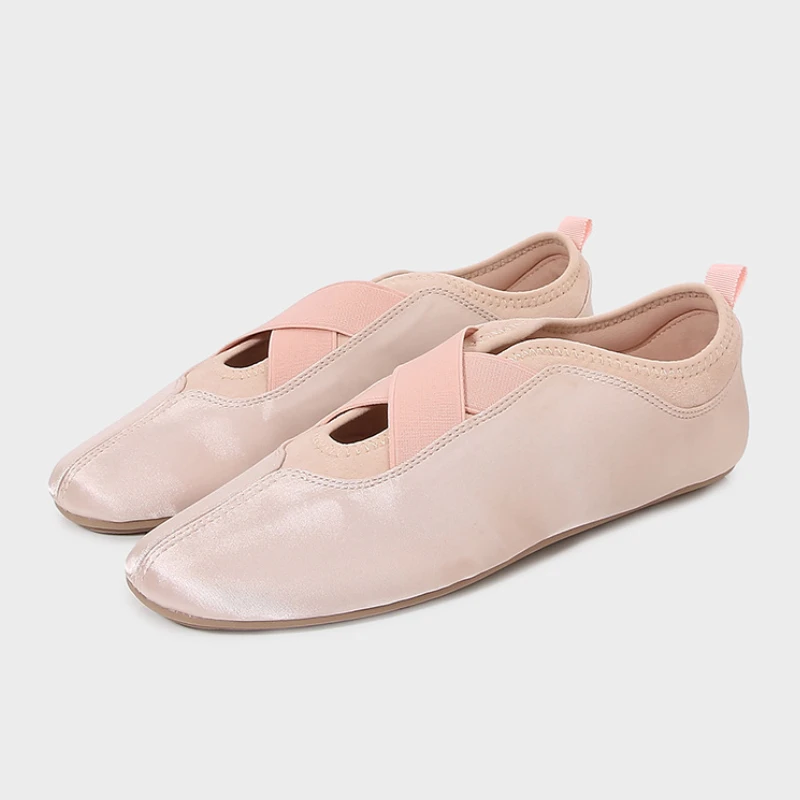 Weiche Ballerinas für Damen, bequemer Satinstoff, runder Kopf, rutschfest, Freizeit, draußen, elastisches Band, 2025, Frühlings-Damenschuhe