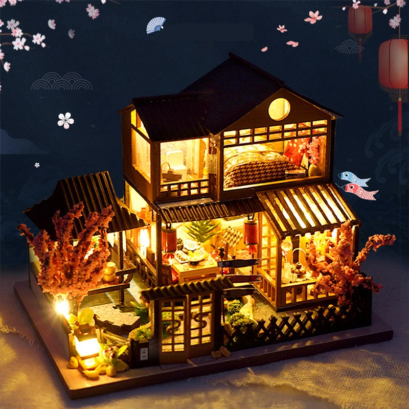 Cutebee DIY Puppenhaus Kit Japanischer Garten RV Holz Miniatur Puppenhaus Spielzeug für Kinder Mädchen Erwachsene Mädchen