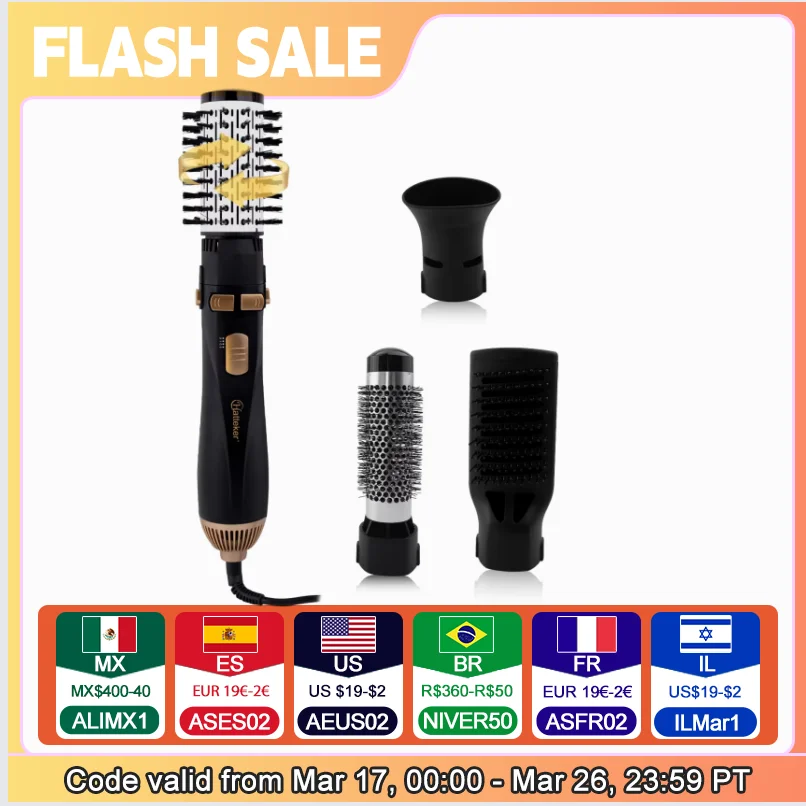 Hatteker Heißluftbürste 4-Kopf austauschbarer Haartrockner Starker Wind Elektrischer Glätteisen Roller Curler Kamm Gebläse Styling-Tool Image