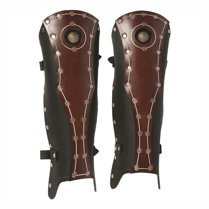 Antiker römischer Krieger, Gladiator, Cosplay, Kostümzubehör, Ledergamaschen, mittelalterliche Wikinger-Beinrüstung, Stiefel, Schuhüberzug, halbe Chaps Image
