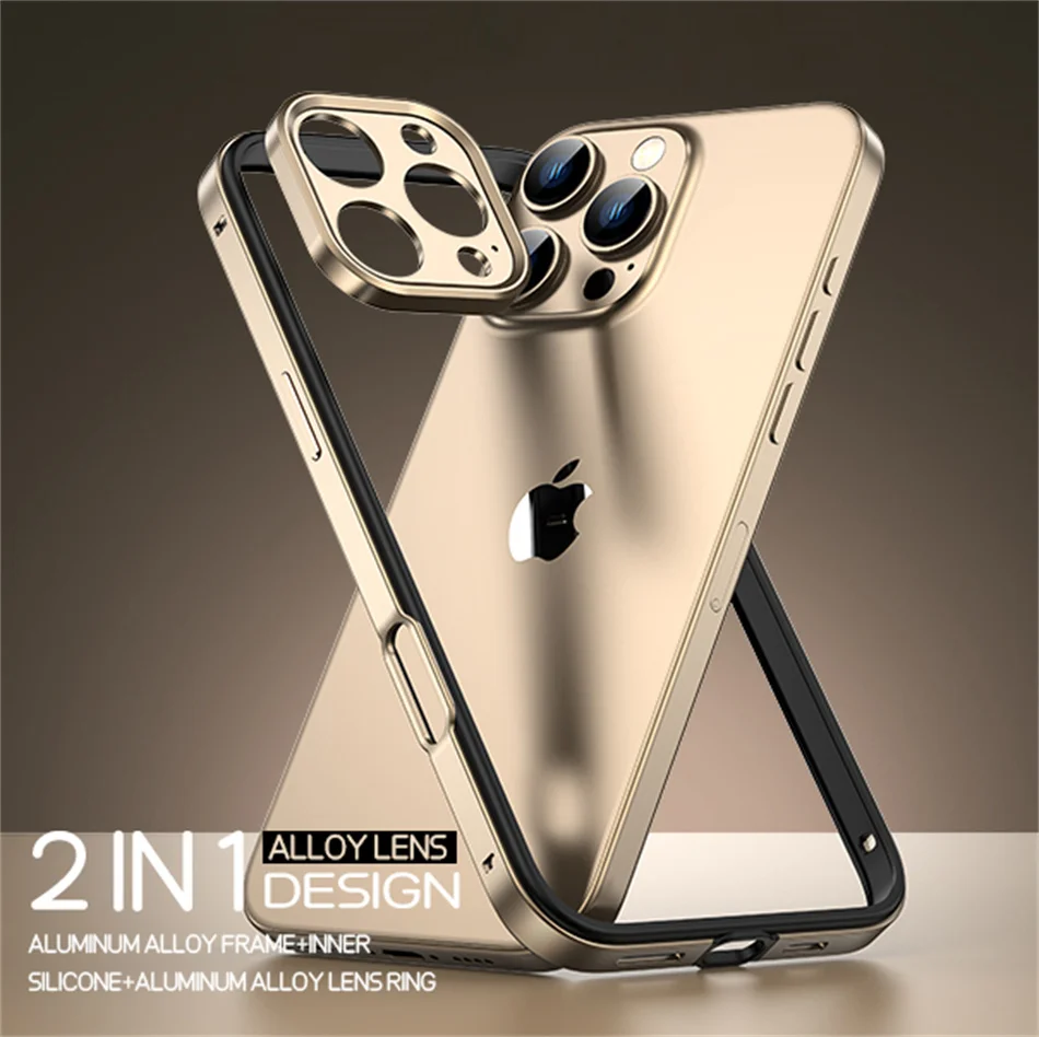 Telaio in metallo di alluminio leggero per iPhone 13 14 Plus 15 16 17 Pro Max Custodia per paraurti ad aria Sottile ibrido in lega di silicone Len Protezione completa