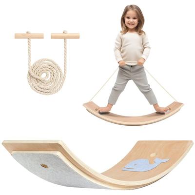 Leogreen - Balance Board Kinder Holz,Wackelbrett Balancierbrett mit Fingerschutz, Balanceboard für Image