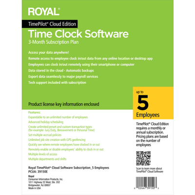Timepilot 90-Day Cloud Software Subscription, For 5 Employees