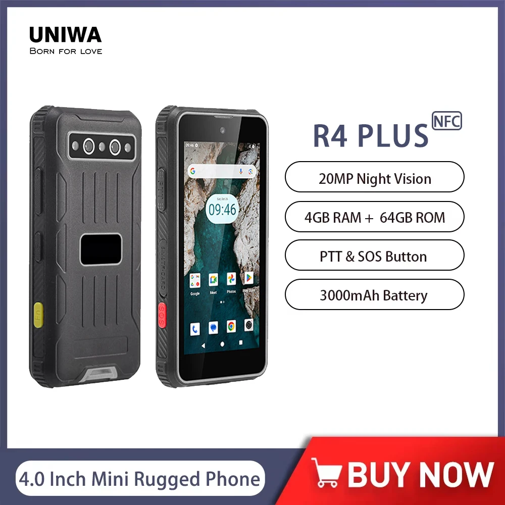 R4 Plus 4G Mini Smartphone robuste Android 14 Octa Core 4GB + 64GB 20MP Vision nocturne 3000mAh PTT SOS 4 pouces petit téléphone portable NFC