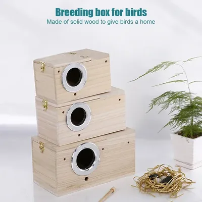 Wood Bird Breeding Box Parakeet Nest Box Budgie Cage Wood Pet Bird House For Parrot, Lovebirds,