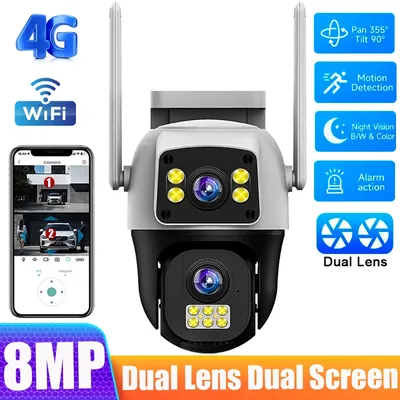 8MP 4G Sim Card Camera Dual Lens Dual Screen Wireless WiFi Outdoor Surveillance Human Detect