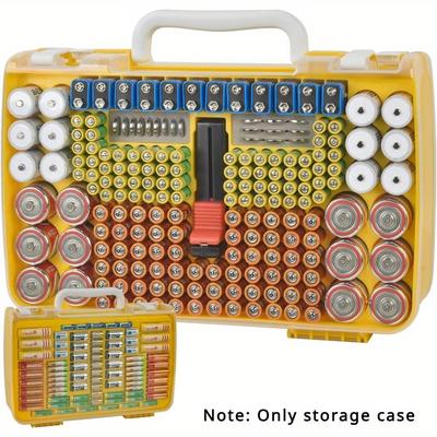 TEMU Battery Organizer Storage Holder Case With Double-sided, Garage Box With Tester Checker. Batteries Container For 269pcs Aa Aaa 3a 4a 9v C D Lithium 4lr44 Cr2 Cr123a Cr1632 Cr2032 18650 - Yellow