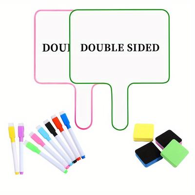 TEMU 14pcs Double-sided Whiteboard Set With 2 Handheld Boards, 4 Erasers, 8 Markers - Portable Mini Magnetic Desktop Boards For English Class, Home, And Office Use