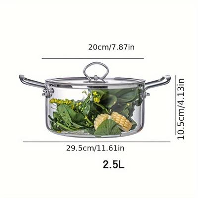 TEMU Borosilicate Glass Steaming Bowl, Large Capacity High Borosilicate Glass Soup Pot With Dishwasher Safe And Double Ear Iron Handle For Electric Stove Heating Cooking Noodles