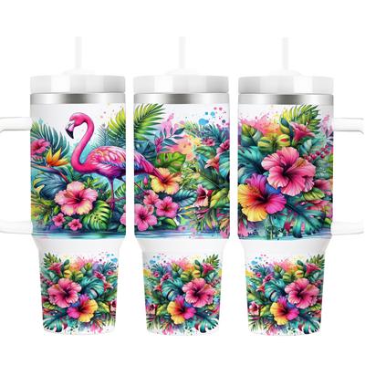 TEMU 1pc 40oz Tropical Flamingo Insulated Stainless Steel - Vibrant Design, For Cold/12hr Hot - & Outdoor, Home Use & Gift For Active