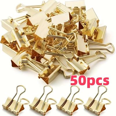 TEMU 50-pack Golden Metal Binder Clips, Iron Office Supplies, Rust-resistant Spring Grip For Home, School, And Office And Book Organization