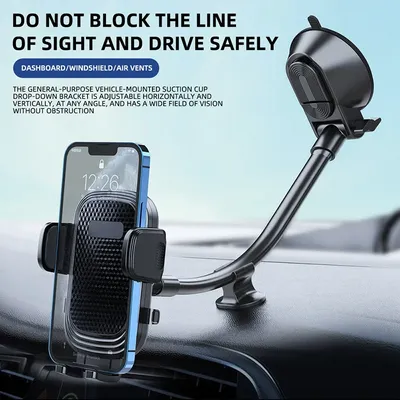 360° Rotating Car Phone Holder Universal Windshield Dashboard Phone Mount Flexible Long Arm Bracket Support GPS Suction Base