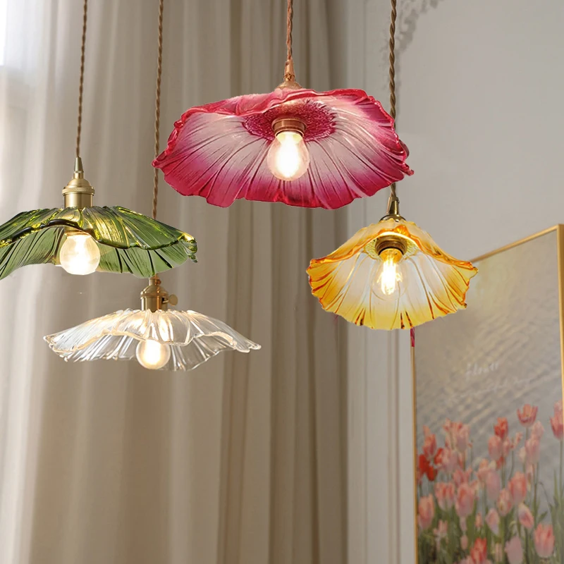 Blume Glas Pendel leuchte Kupfer Decke Kronleuchter Einzel kopf Pendel leuchte Schlafzimmer Lampe Hängelampe Lumina ria Wohnkultur deckenleuchte dekoration zu hause kronleuchter wohnzimmer hängelampe