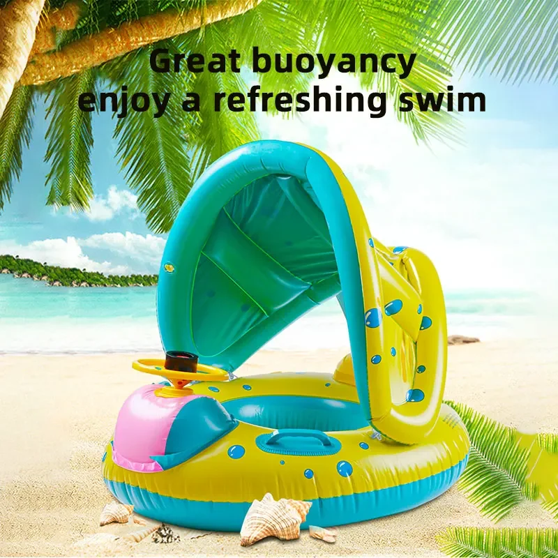 Baby Wasser Schwimmen Ring mit Sonnenschirm PVC Sommer Aufblasbare Spielzeug Lenkrad Float Sitz Pool Strand Baby Wasser Spielen Zubehör Image