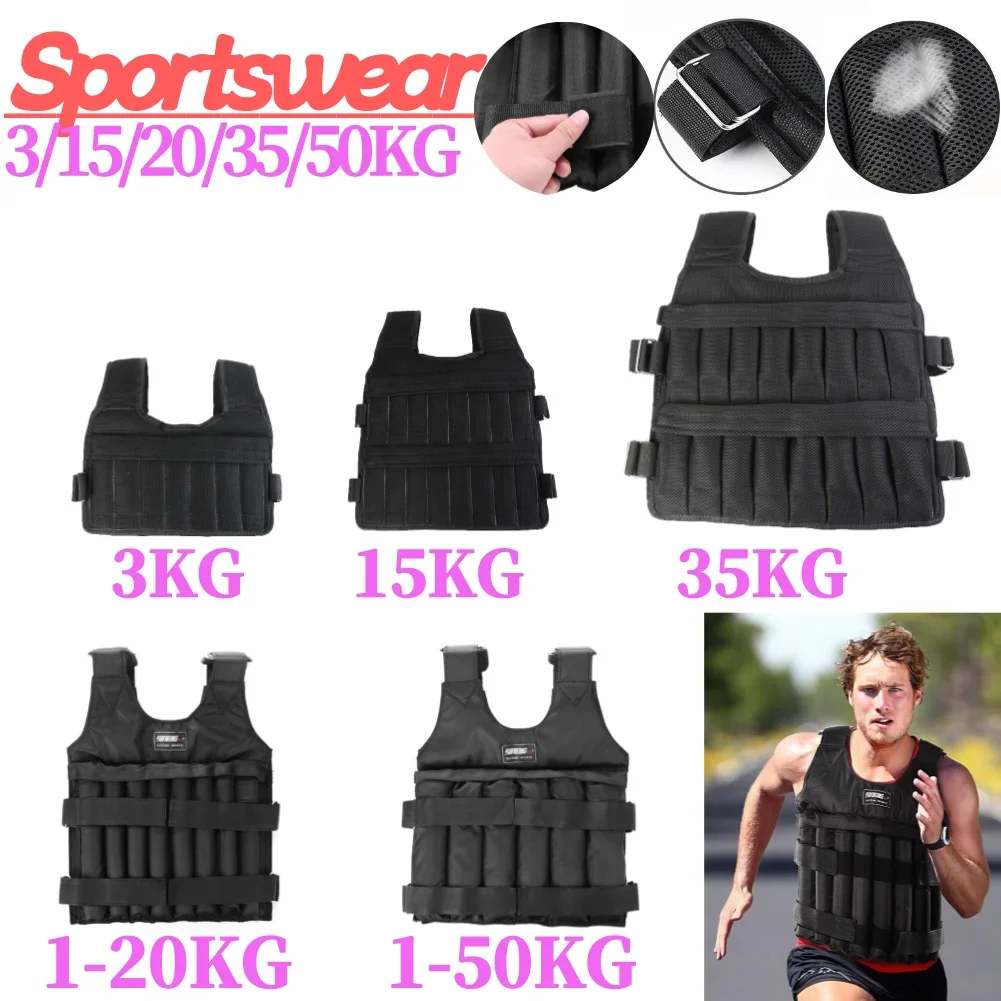 3–50 kg langlebige Gewichtsweste, verstellbare Gewichtstraining, Übungsweste, Jacke, Sandkleidung, Boxen, Fitnessgeräte